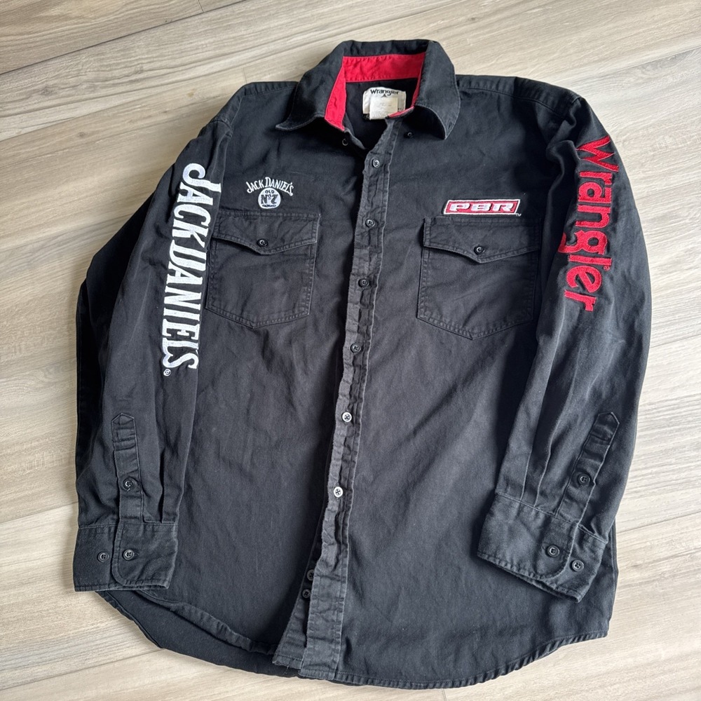 VINTAGE Wrangler PBR x Jack Daniels Men Button Up Shirt Large Cowboy Rodeo Y2K